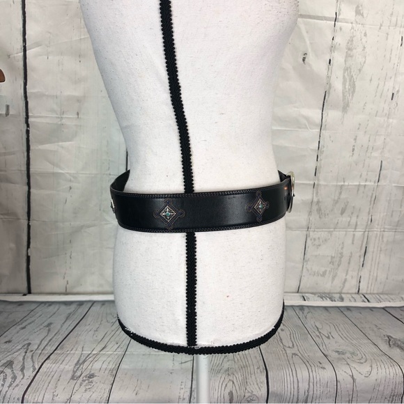 Brighton Black Embellished Embroidered Leather Belt Silver Buckle Medium… - Picture 13 of 15